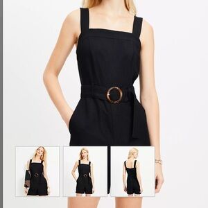New LOFT Belted Linen Blend Strappy Romper